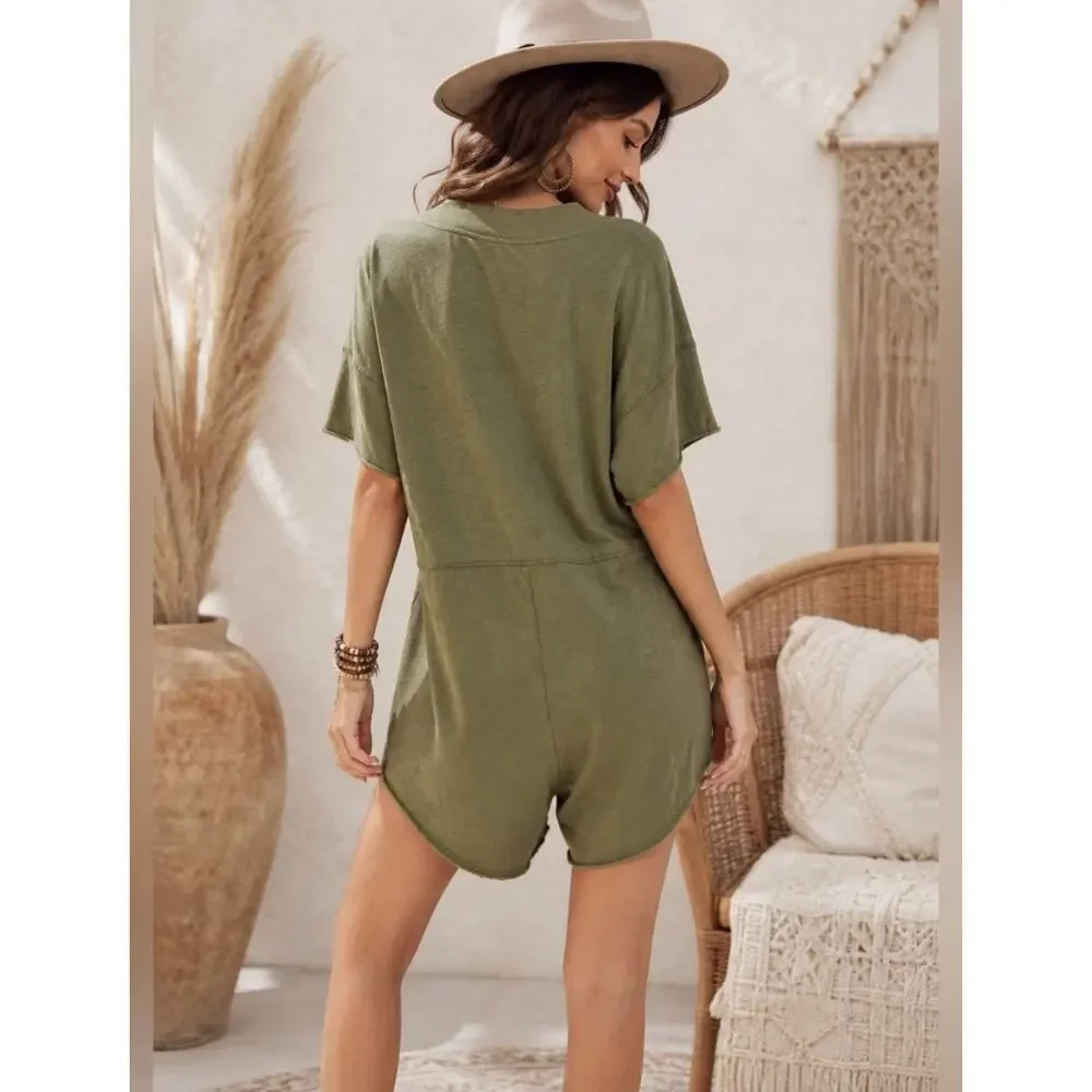 Free People Intimately Why‎ Not Romper M Green Oversized Boho Lounge Beach